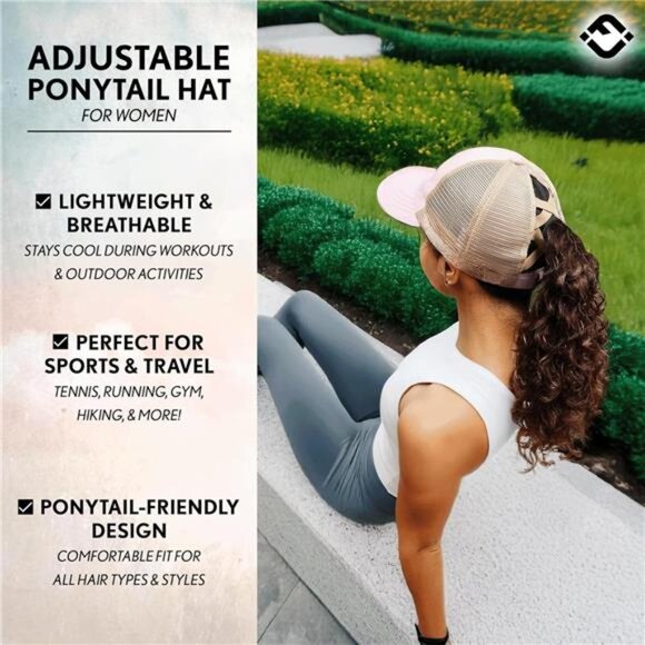 Womens Ponytail Baseball Cap Adjustable Hat High Bun Messy Bun Criss Cross Back - Picture 4 of 7